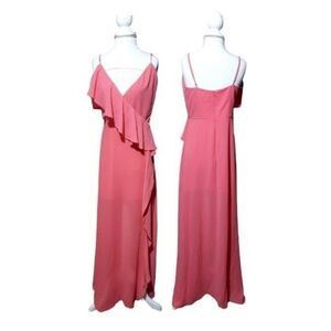 Lovers + Friends Salmon Pink Cocktail Bridesmaid Sleeveless Ruffle Leg Split M